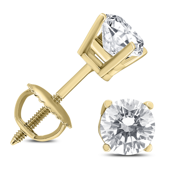 1 Carat TW Round Diamond Solitaire Stud Earrings in 14K Yellow Gold